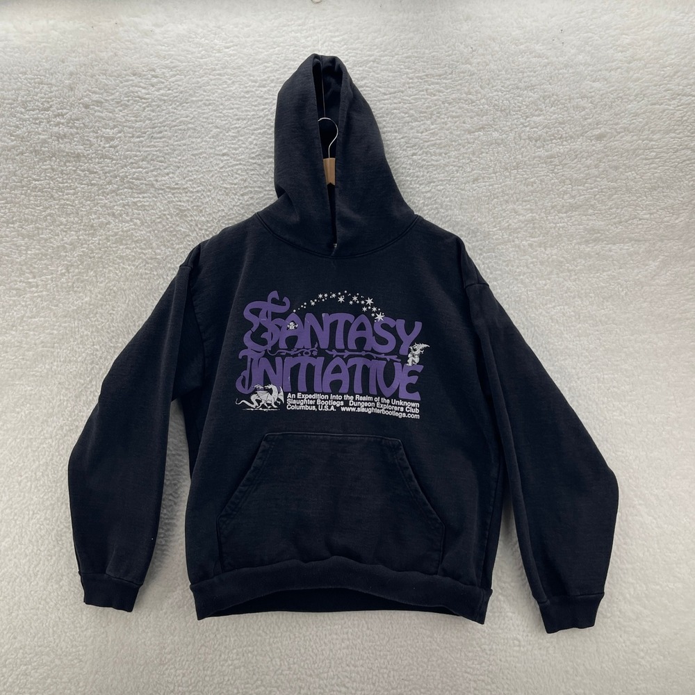 Fantasy Initiative Hoodie Mens Large Black Mythical Heavywight Fleece Medieval